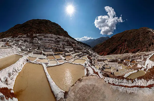 maras salt pools in cusco peru.